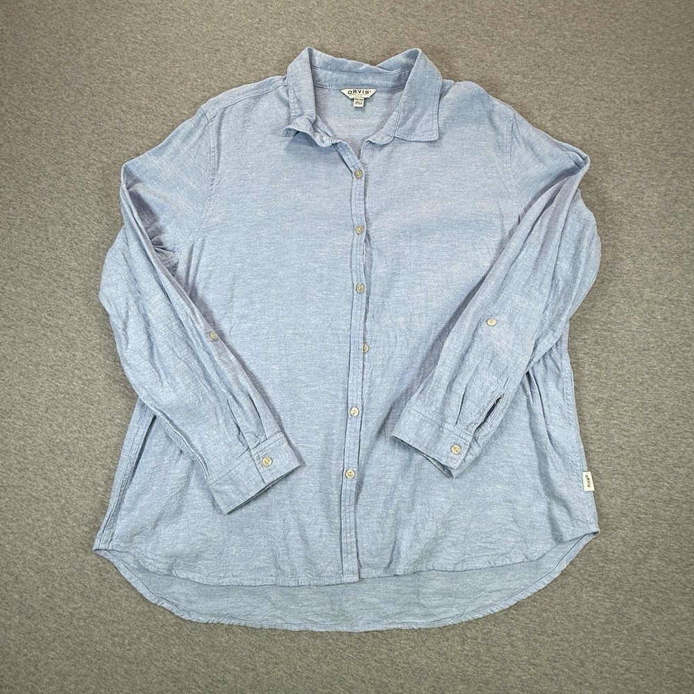 Orvis Women’s 2XL Blue Linen Roll Tab Long Sleeve Outdoors Hiking Sports